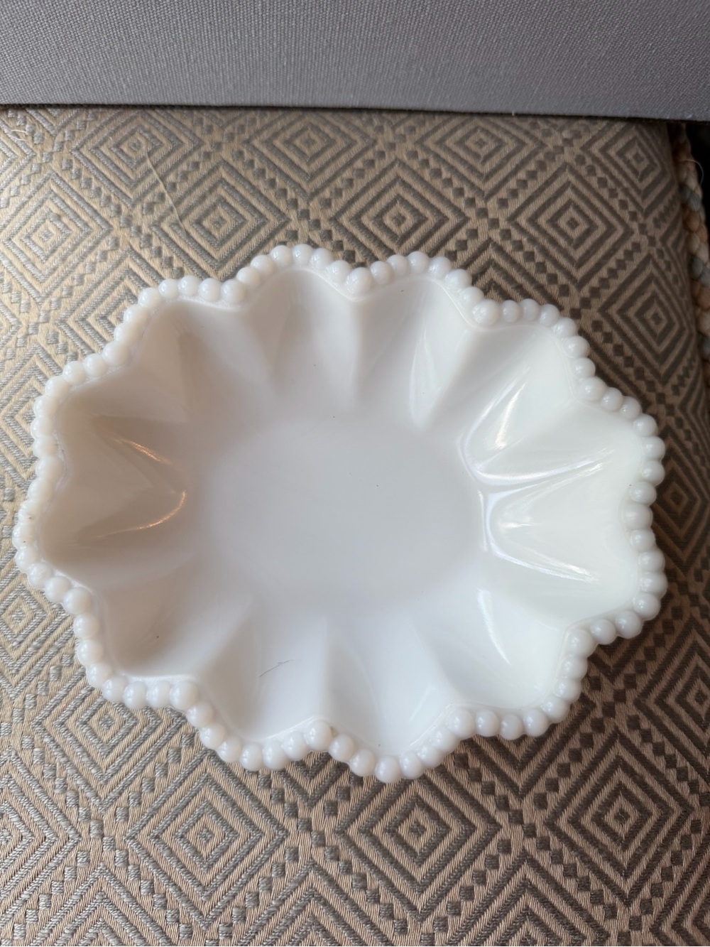 Antique White Milk Glass Beaded Edge Dish Westmoreland